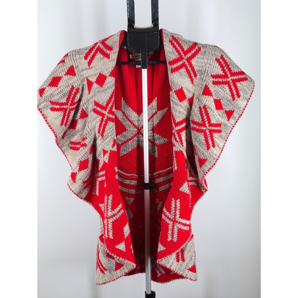 John Paul Richard Red Grey Fair Isle Snowflake Open Front Knit Vest Medium